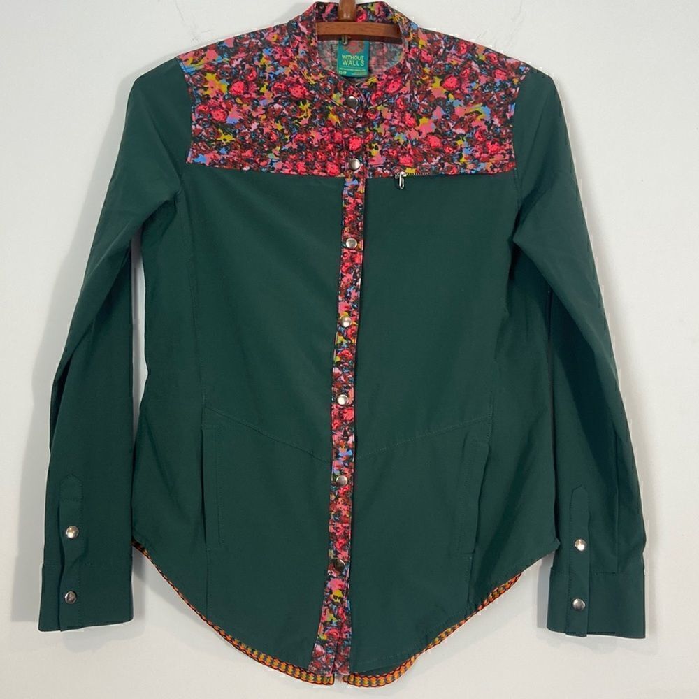 Without Walls Green Floral Button Up Jacket Size XS